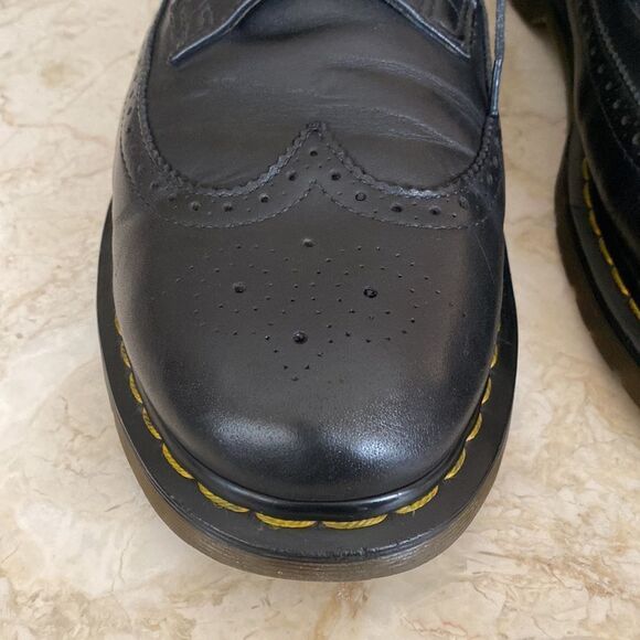 Dr. Martens 11845 Yellow Stitch Leather Wingtip Brogues - Picture 4 of 16